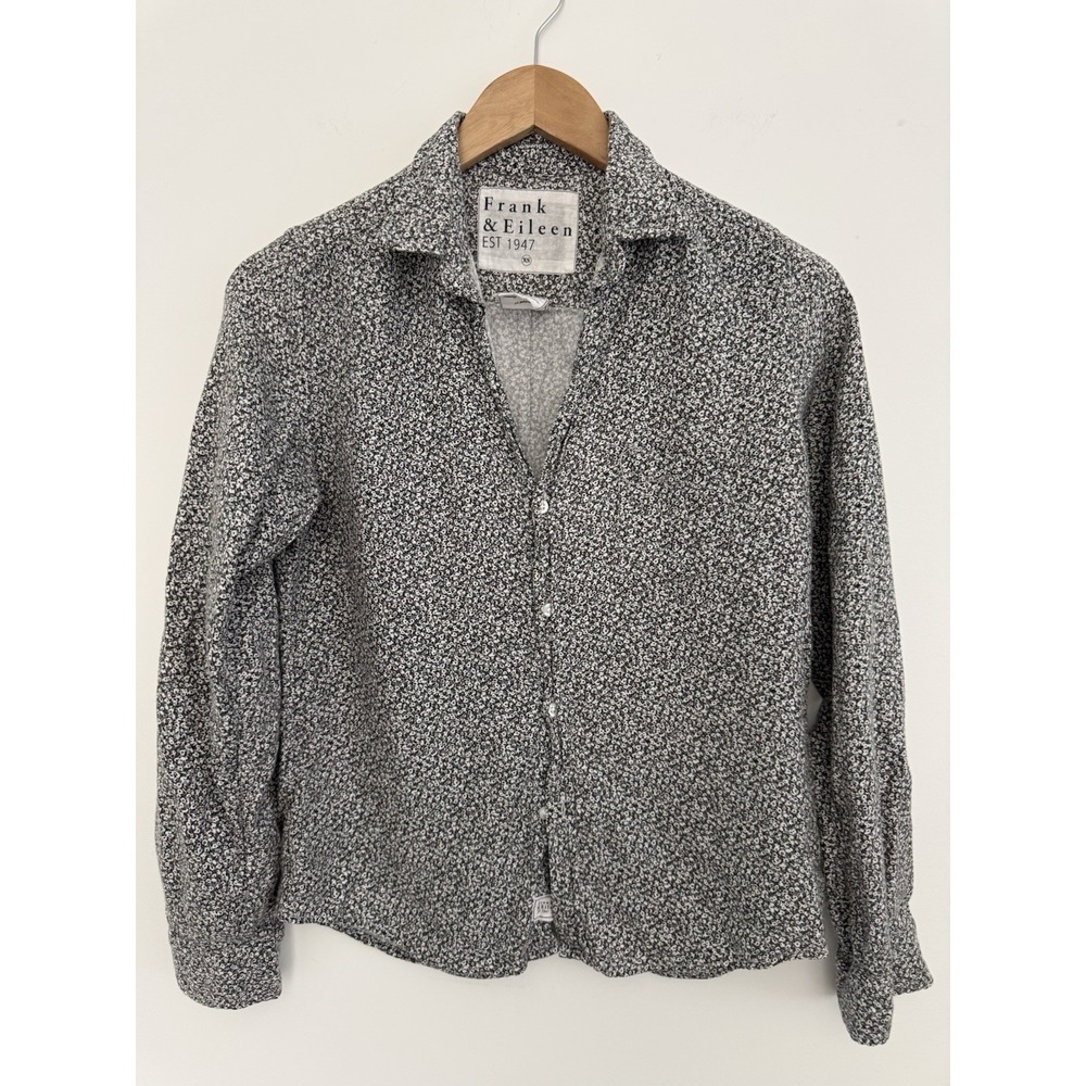 Frank and Eileen Barry‎ Italian Cotton Shirt Womens XS black white floral crepe